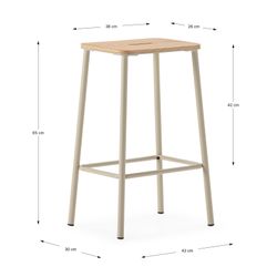 Wysoki stołek z drewna i metalu w kolorze beżowym, 30 x 42 x 65 cm | Abba
