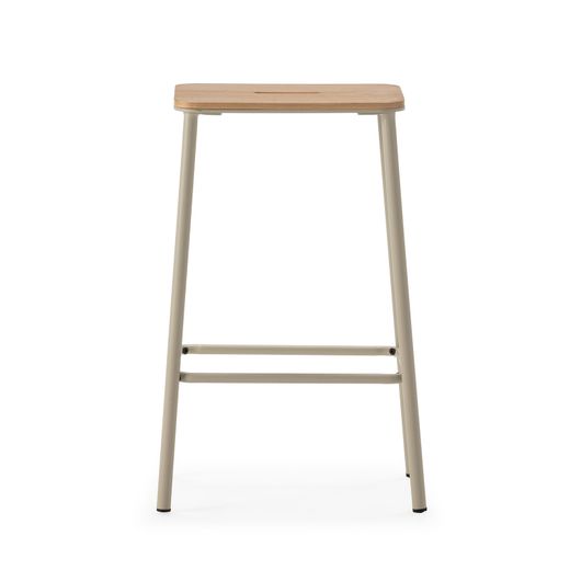 Wysoki stołek z drewna i metalu w kolorze beżowym, 30 x 42 x 65 cm | Abba