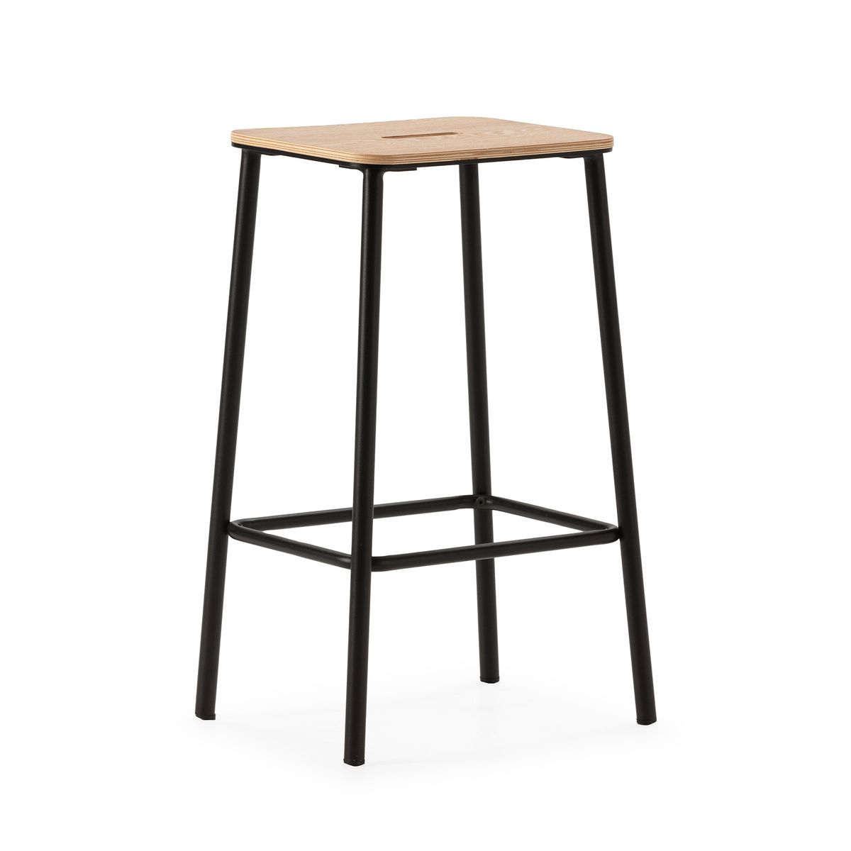 Taburete alto de madera y metal en negro, 30 x 42 x 65 cm | Abba