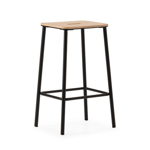 Taburete alto de madera y metal en negro, 30 x 42 x 65 cm | Abba