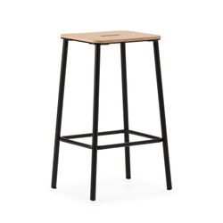 Wysoki stołek z drewna i metalu w kolorze czarnym, 30 x 42 x 65 cm | Abba