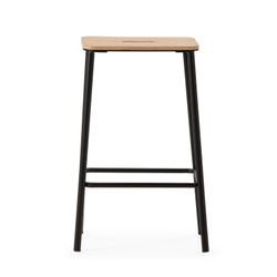 Wysoki stołek z drewna i metalu w kolorze czarnym, 30 x 42 x 65 cm | Abba