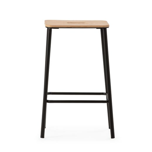 Wysoki stołek z drewna i metalu w kolorze czarnym, 30 x 42 x 65 cm | Abba