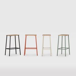 Wysoki stołek z drewna i metalu w kolorze czarnym, 30 x 42 x 65 cm | Abba