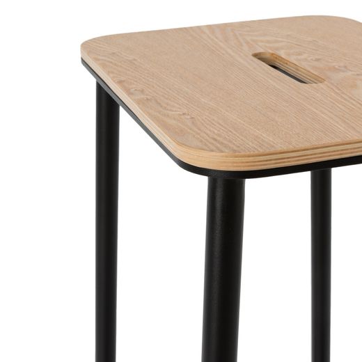 Wysoki stołek z drewna i metalu w kolorze czarnym, 30 x 42 x 65 cm | Abba