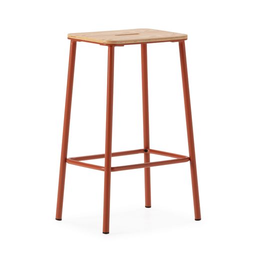 Taburete alto de madera y metal en teja, 30 x 42 x 65 cm | Abba