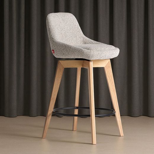 Taburete alto de madera y tejido en natural y beige, 49 x 50 x 92 cm | Arvieu