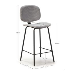 Banqueta alta de veludo cotelê cinza, 44 x 50 x 98 cm | Arus