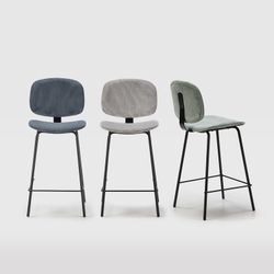 Banqueta alta de veludo cotelê cinza, 44 x 50 x 98 cm | Arus