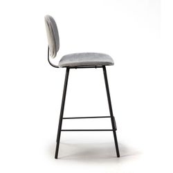 Banqueta alta de veludo cotelê cinza, 44 x 50 x 98 cm | Arus
