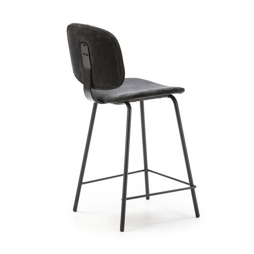 Tabouret haut en velours côtelé noir, 44 x 50 x 98 cm | Arus