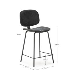 Tabouret haut en velours côtelé noir, 44 x 50 x 98 cm | Arus