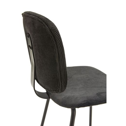Tabouret haut en velours côtelé noir, 44 x 50 x 98 cm | Arus