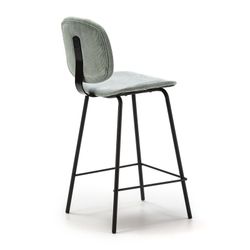 Hög manchester- och metallpall i akvamarin, 44 x 50 x 98 cm | Arus