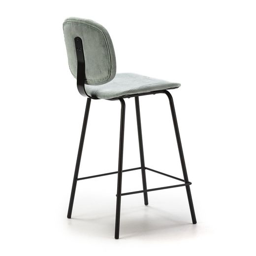 Hög manchester- och metallpall i akvamarin, 44 x 50 x 98 cm | Arus