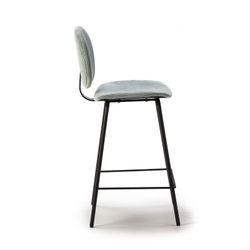 Hög manchester- och metallpall i akvamarin, 44 x 50 x 98 cm | Arus