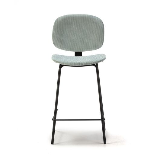 Hög manchester- och metallpall i akvamarin, 44 x 50 x 98 cm | Arus