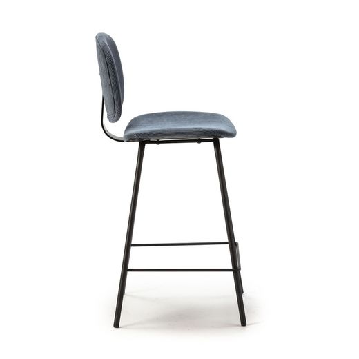 Hög manchester- och metallpall i blått, 44 x 50 x 98 cm | Arus