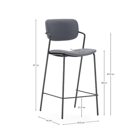 Tabouret de bar en similicuir gris anthracite, 46,5 x 51 x 97 cm | Maïka