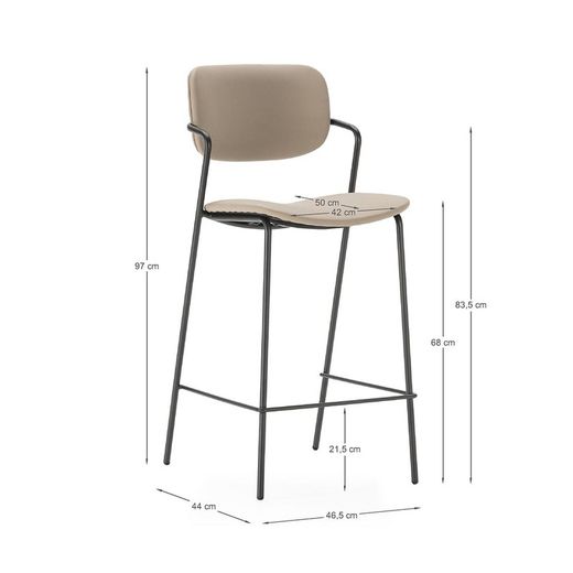 Tabouret de bar en similicuir taupe, 46,5 x 51 x 97 cm | Maïka