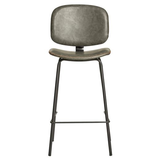 Taburete Alto  de Piel Sintética Gris con Patas de Metal Negro 44x50x102 cm