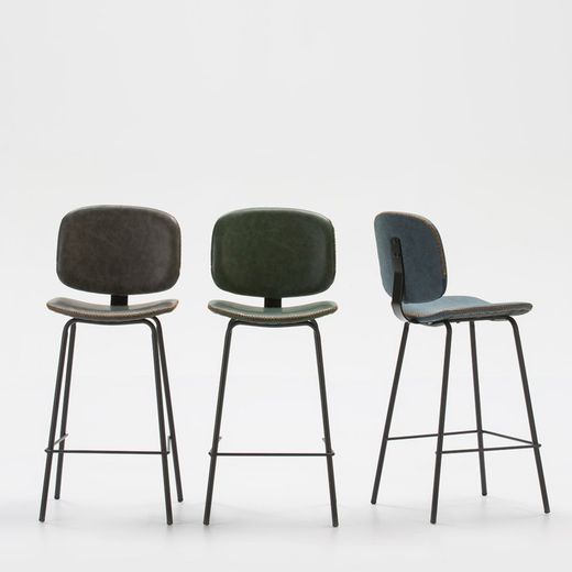 Taburete Alto de Piel Sintética Gris con Patas de Metal Negro 44x50x102 cm