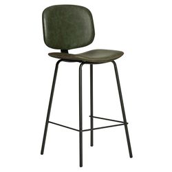 Taburete Alto de Piel Sintética Verde con Patas de Metal Negro 44x50x102 cm