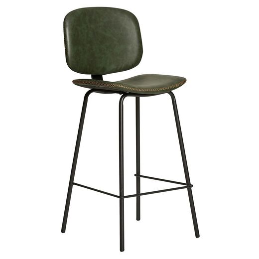 Taburete Alto de Piel Sintética Verde con Patas de Metal Negro 44x50x102 cm