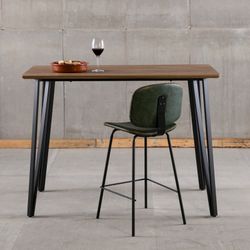 Taburete Alto de Piel Sintética Verde con Patas de Metal Negro 44x50x102 cm