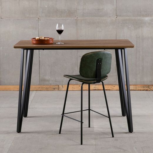 Taburete Alto de Piel Sintética Verde con Patas de Metal Negro 44x50x102 cm