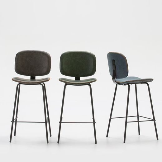 Taburete Alto de Piel Sintética Verde con Patas de Metal Negro 44x50x102 cm