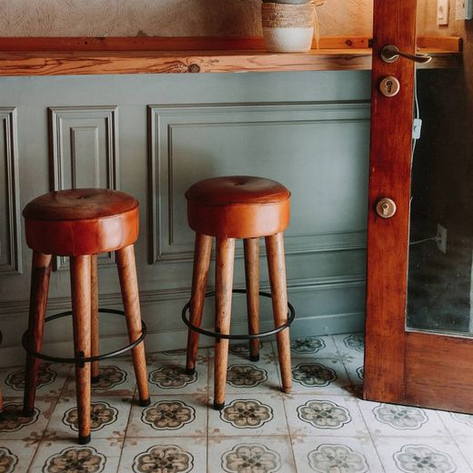High brown leather and steel stool, Ø 40 x 75 cm | colt