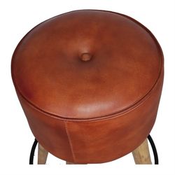 High brown leather and steel stool, Ø 40 x 75 cm | colt