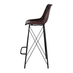 Sgabello alto in pelle marrone e nera e acciaio, 46 x 58 x 110 cm | Warren