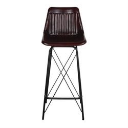 Sgabello alto in pelle marrone e nera e acciaio, 46 x 58 x 110 cm | Warren