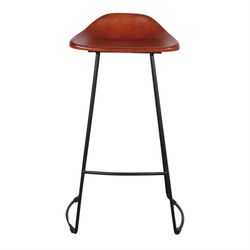 Hoge kruk in bruin en zwart leer en staal, 50 x 42 x 83 cm | Sussex