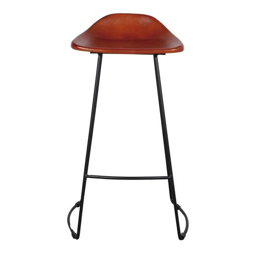 Hoge kruk in bruin en zwart leer en staal, 50 x 42 x 83 cm | Sussex