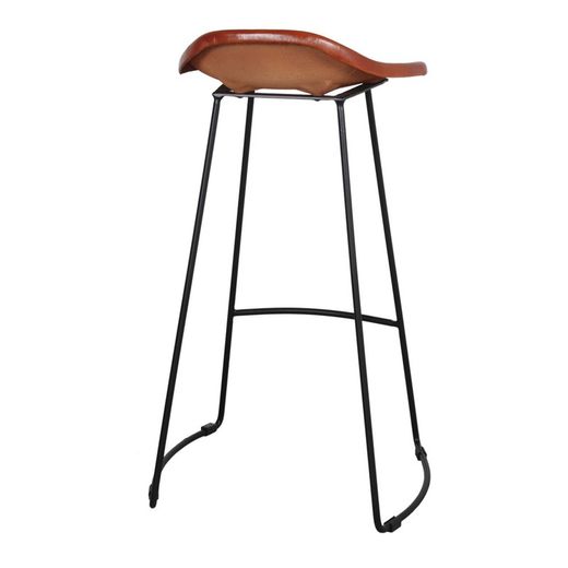 Hoge kruk in bruin en zwart leer en staal, 50 x 42 x 83 cm | Sussex