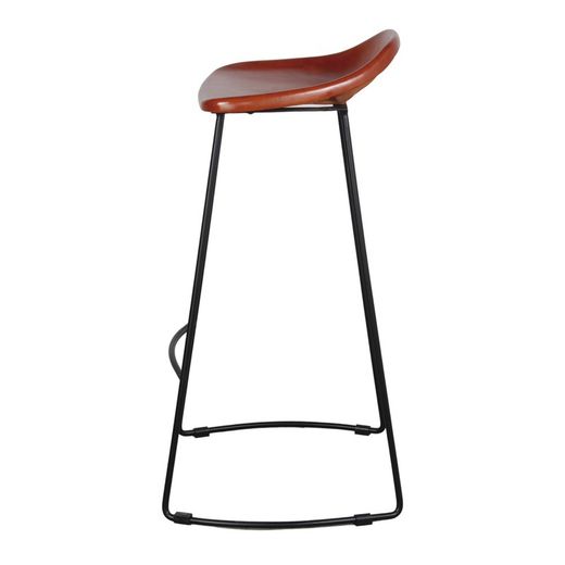 Hoge kruk in bruin en zwart leer en staal, 50 x 42 x 83 cm | Sussex