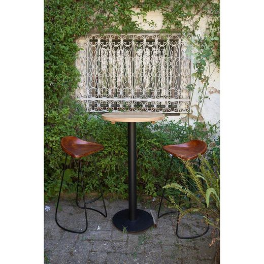 Hoge kruk in bruin en zwart leer en staal, 50 x 42 x 83 cm | Sussex