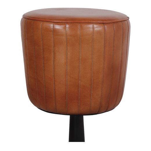 High stool in brown and black leather and steel, Ø 32 x 77 cm | Grant