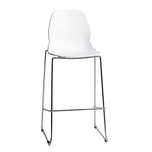 Taburete Alto de Polipropileno Blanco Patas Cromadas 51x54x110 cm