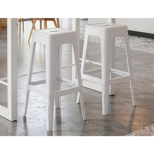 Taburete alto de polipropileno en blanco, 43 x 43 x 76 cm | Vint