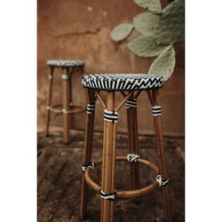 High black and white synthetic rattan stool, Ø 42 x 75 cm | Genoa