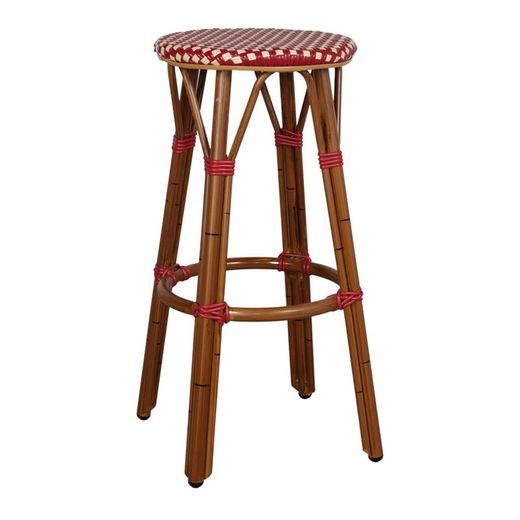 Taburete alto de ratán sintético en blanco y rojo, 37 x 37 x 46 cm | Medelin