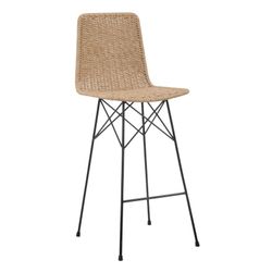 High natural and black synthetic rattan and metal stool, 45 x 41 x 113 cm