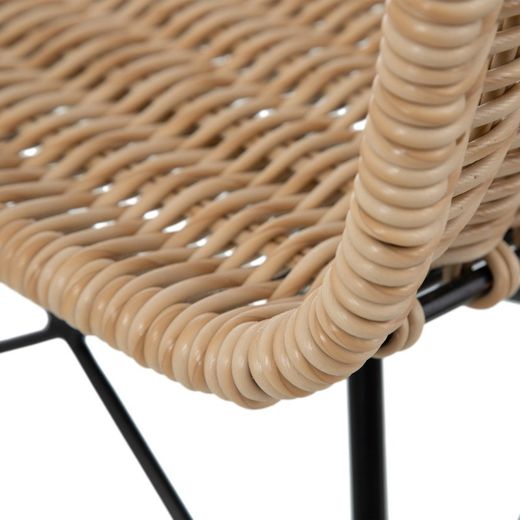 High natural and black synthetic rattan and metal stool, 45 x 41 x 113 cm