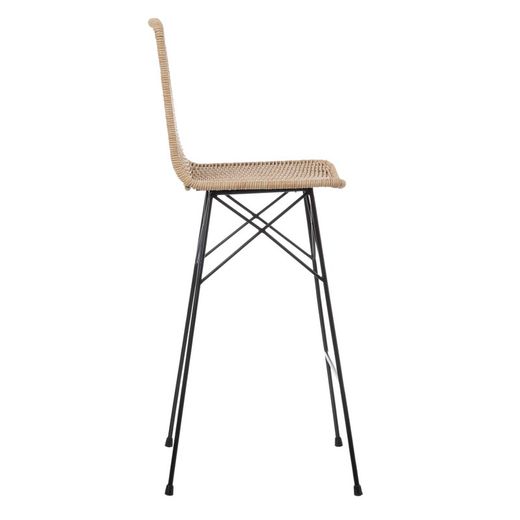 High natural and black synthetic rattan and metal stool, 45 x 41 x 113 cm