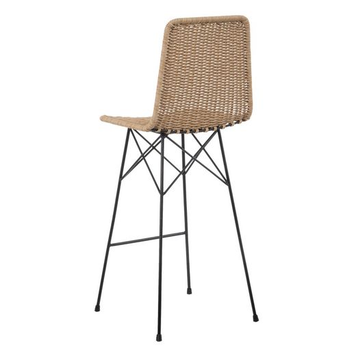 High natural and black synthetic rattan and metal stool, 45 x 41 x 113 cm