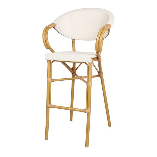 Taburete Alto de Exterior de Ratán Sintético y Textilene Beige, 57x56x112 cm